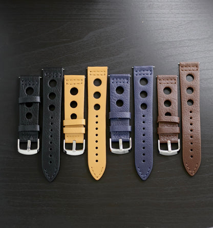 PREMIUM RALLY Style Perforated Genuine Leather Watch Strap (22mm) - with FREE Strap Tool!