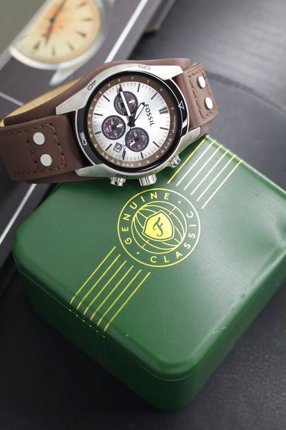 (Super Rare) Fossil Coachman ‘Uncharted’ Silver Panda Chronograph Dial with Box (Pre Owned) - SE1001