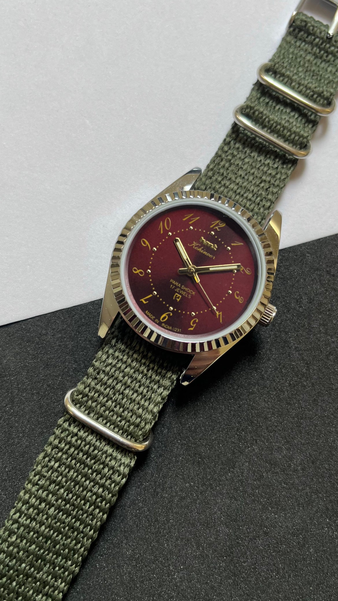 Fluted HMT Kohinoor - MAROON ‘Drunken Numbers’ Dial