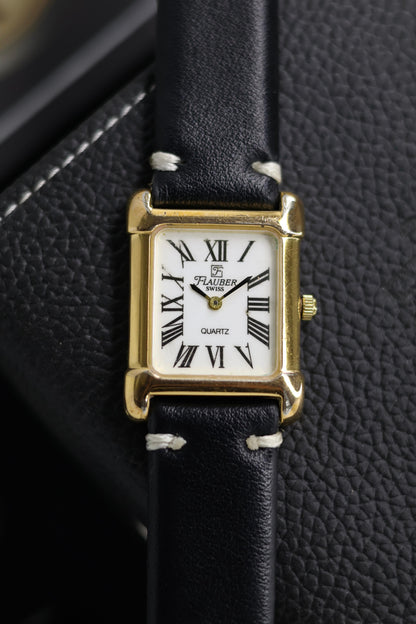 (Extremely Rare) Flauber Swiss Quartz White Dial with 22KT Gold Plated Case - Swiss Vintage Watch (Pre Owned) - SE607