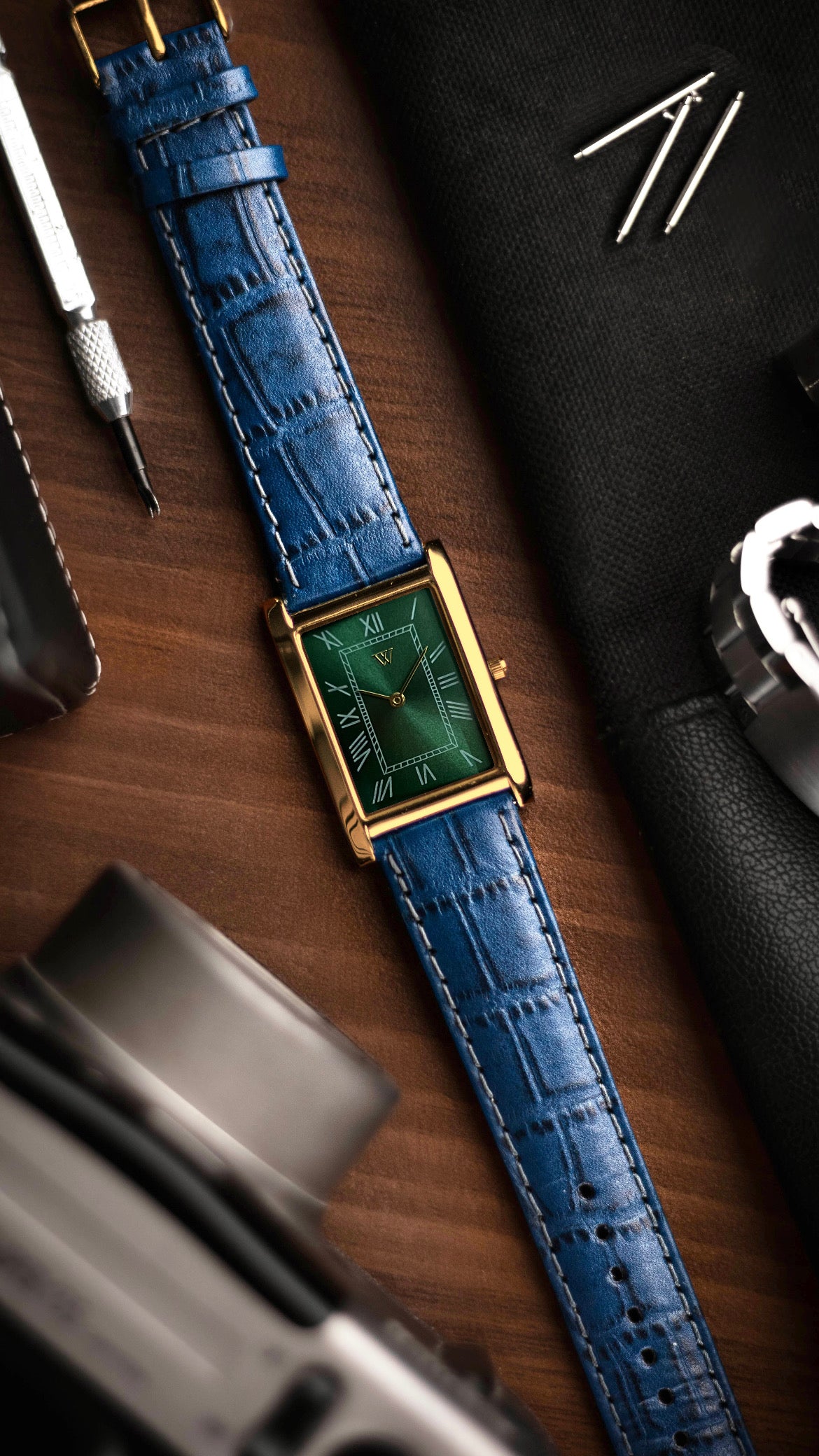 The S23 - GREEN Dial (Golden Case) - Slim Tank Style Watch - by Watchtopia