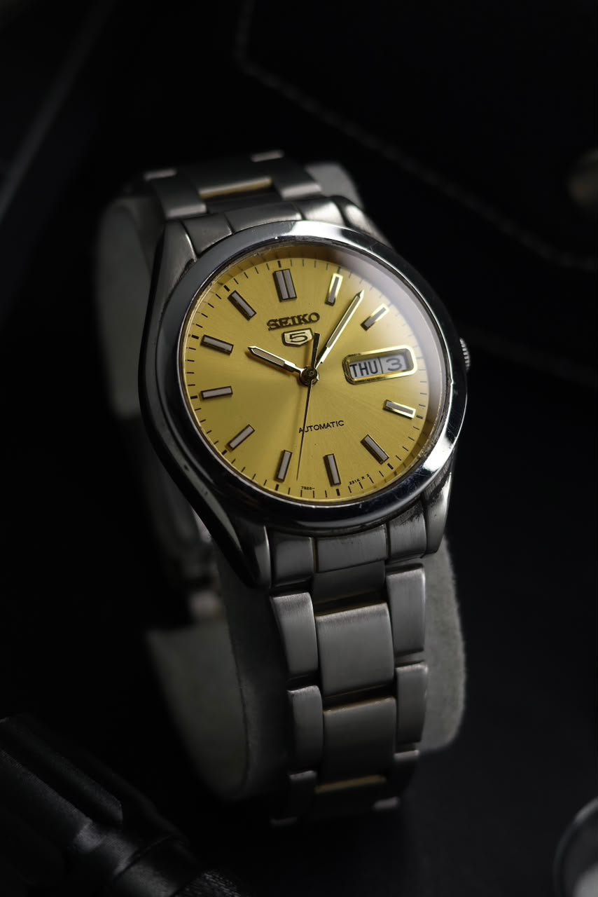 (Super Rare) Seiko 5 Gold Sunray Dial with Glass Back - Automatic Vintage Watch (Pre Owned) - SE759