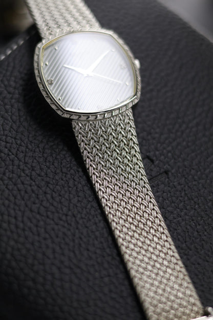 (Extremely Rare) Nivada Grenchen TV Dial with PALLADIUM Plated Case & Integrated Woven Milanese Bracelet - Swiss Vintage Watch (Pre Owned) - SE642