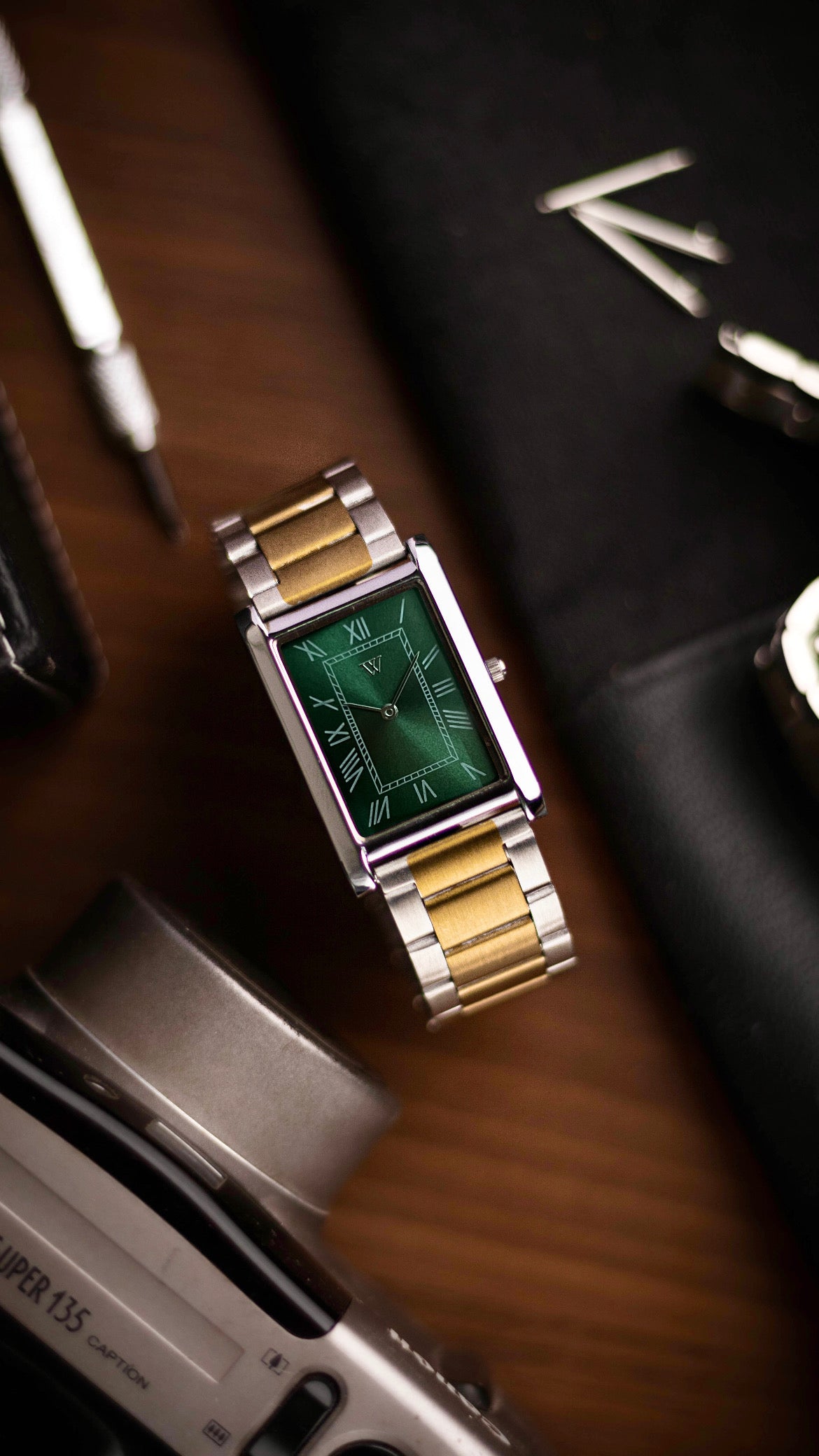 The S23 - GREEN Dial - Slim Tank Style Watch - by Watchtopia