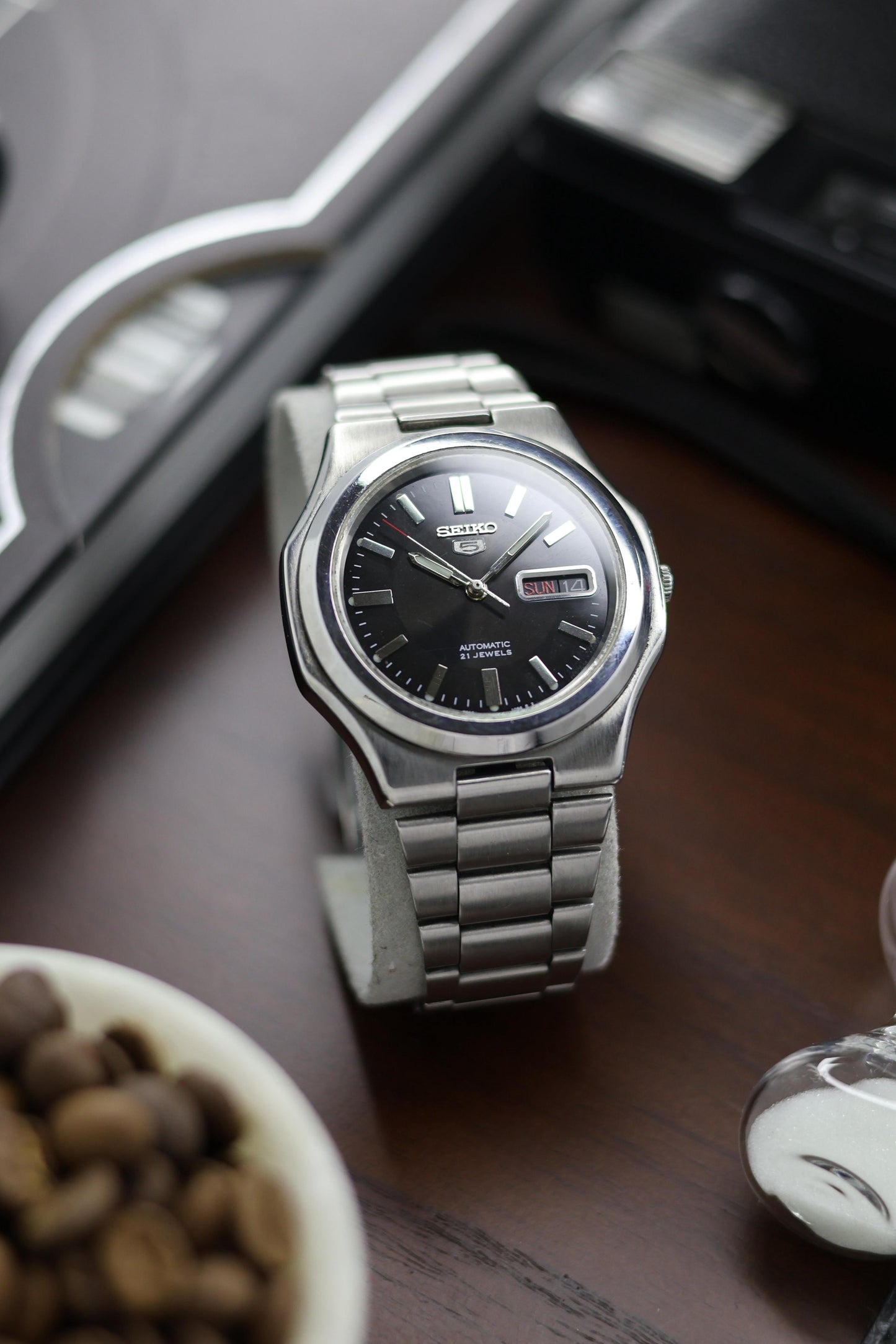 (Super Rare) Seiko 5 ‘Seikonaut’ Black Dial with Glass Back- Automatic Vintage Watch (Pre Owned) - A226