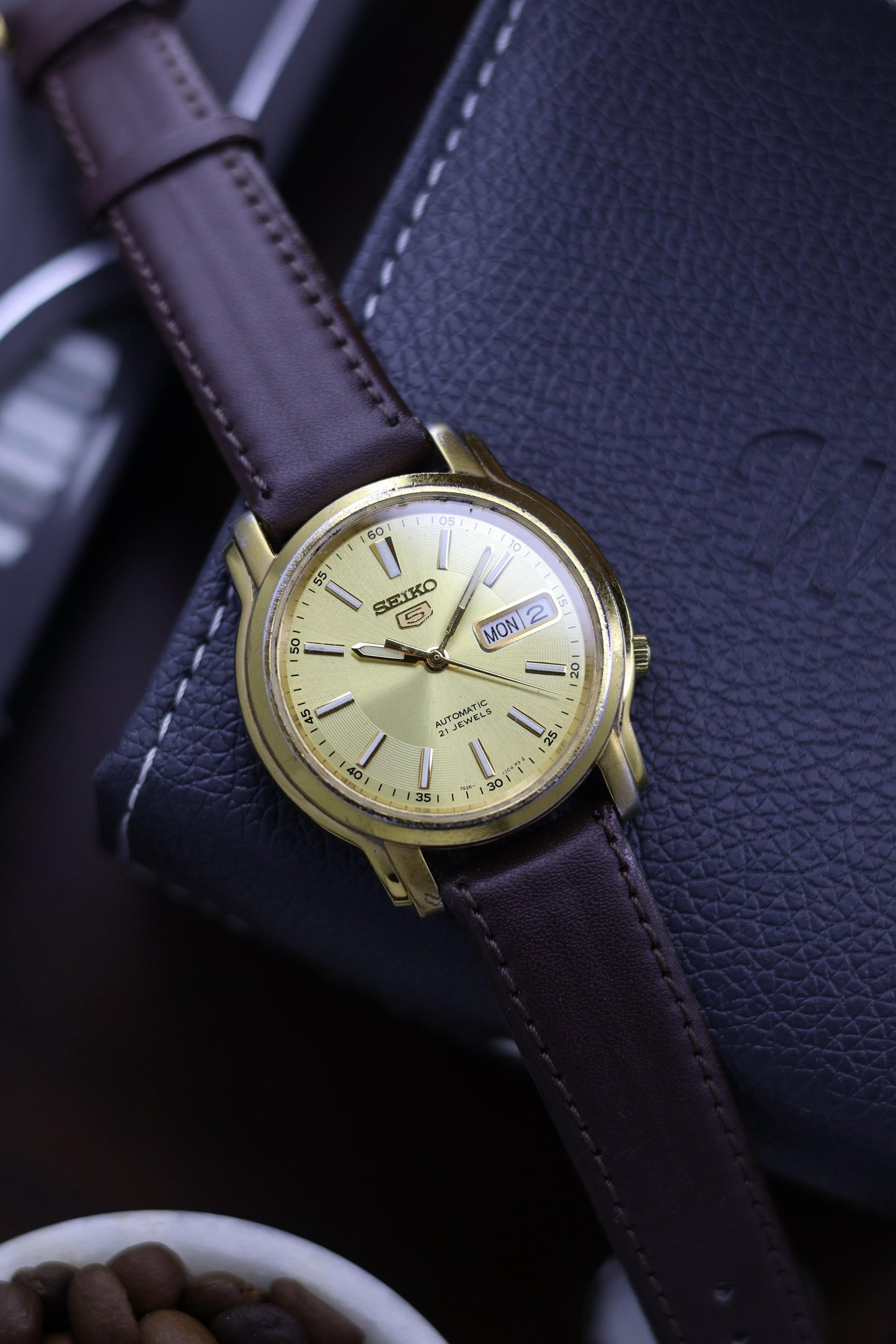 Seiko 5 Gold Dial with Glass Back - Automatic Vintage Watch (Pre Owned) - A254