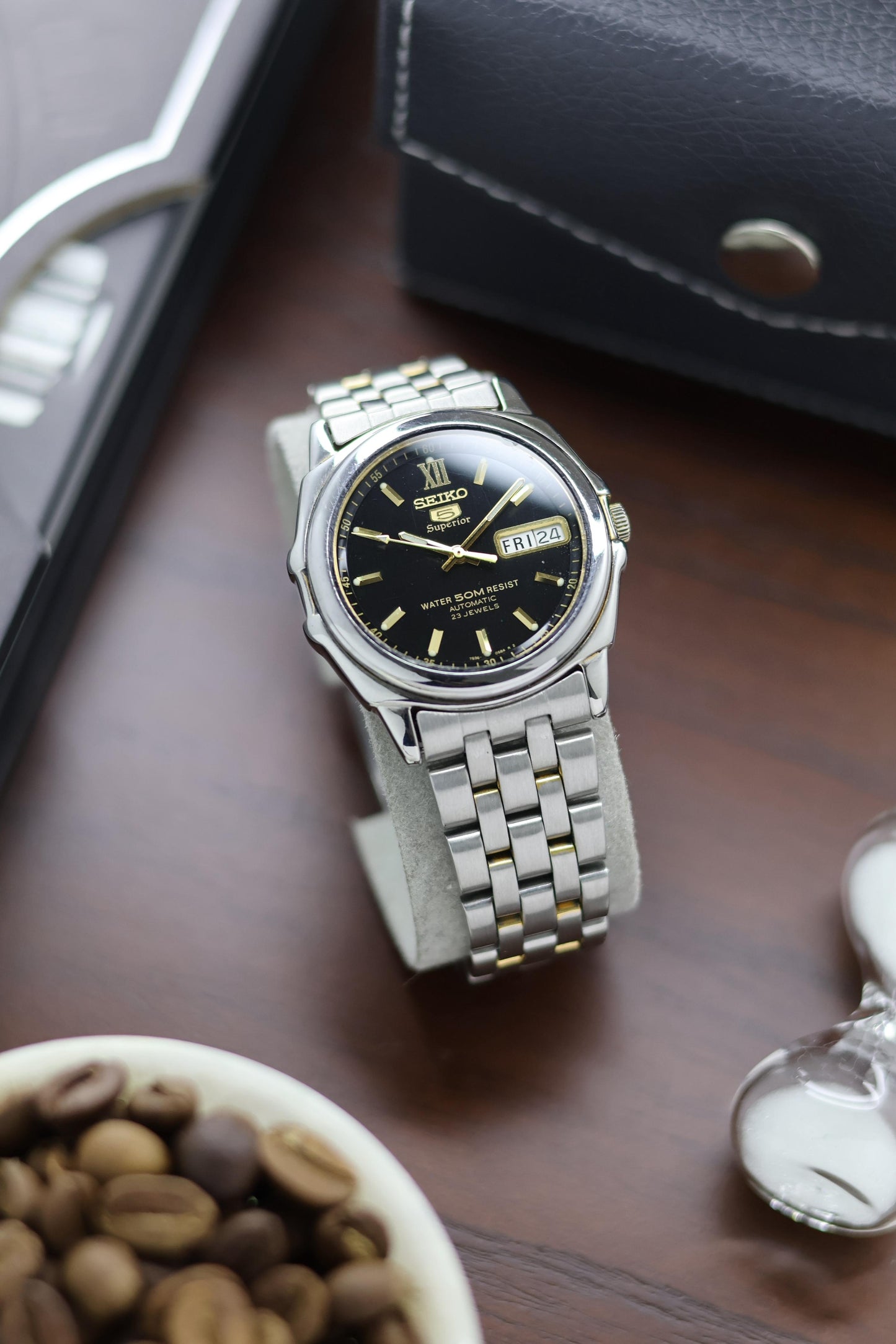(Super Rare) Seiko 5 Superior Black Opaline Dial - Automatic Vintage Watch (Pre Owned) - SE453
