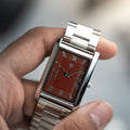 The S23 - WINE / MAROON GUILLOCHE DIAL - Slim Tank Style Watch - by Watchtopia