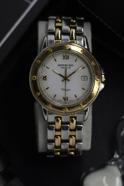 (Super Rare) Raymond Weil Geneve TANGO Quartz Two-Tone White Dial with Gold Plated Bezel - Automatic Swiss Vintage Watch (Pre Owned) - SE709