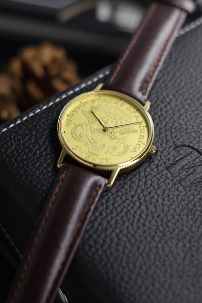 (Extremely Rare) TISSOT Twenty Dollar Coin Dial with Solid Gold Plated Case - Swiss Vintage Watch (Pre Owned) - SE506