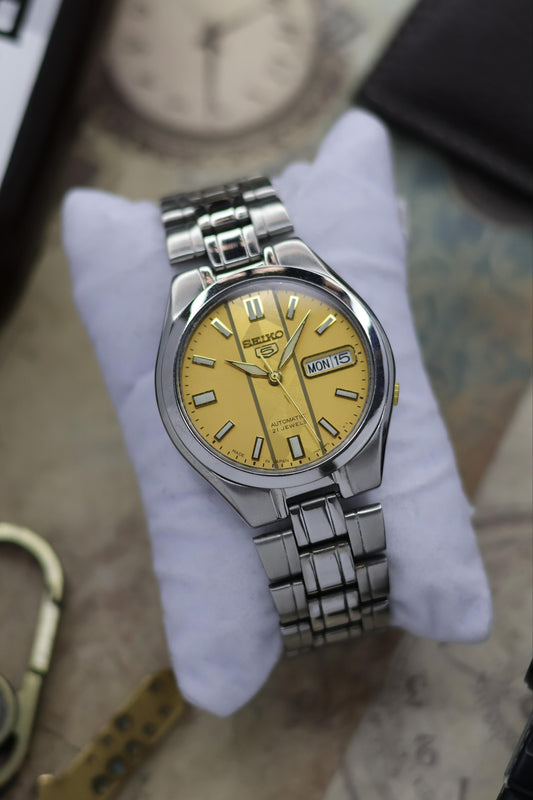 Seiko 5 Gold Motif Dial with Glass Back (Pre Owned)