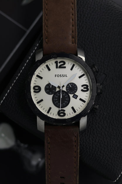 (Super Rare) Fossil Nate 50mm Chronograph White Dial (Pre Owned) - SE712
