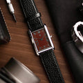 The S23 - WINE / MAROON GUILLOCHE DIAL - Slim Tank Style Watch - by Watchtopia