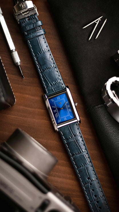 The S23 - BLUE Dial - Slim Tank Style Watch - by Watchtopia