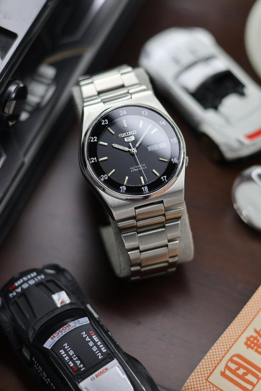 Seiko 5 SNXM19 Railway Time Black Dial with Glass Back - Automatic Vintage Watch (Pre Owned) - SE519
