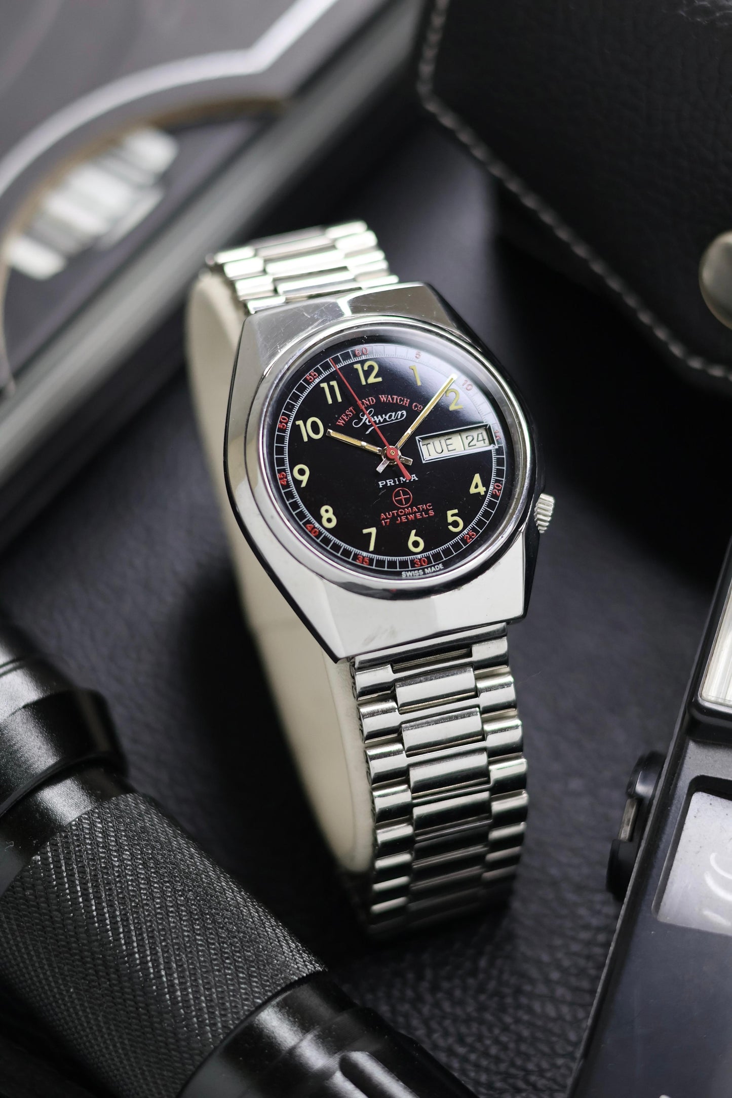 (Super Rare) West End Watch Co. SOWAR PRIMA Black Dial - Automatic Swiss Vintage Watch (Pre Owned) - SE494