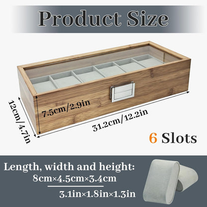 6 Slot Wooden Watch Organizer Storage Box with Glass Display Case