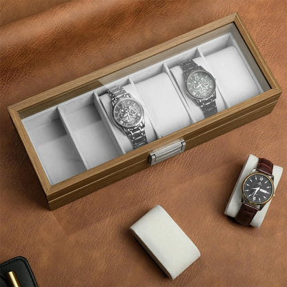 6 Slot Wooden Watch Organizer Storage Box with Glass Display Case