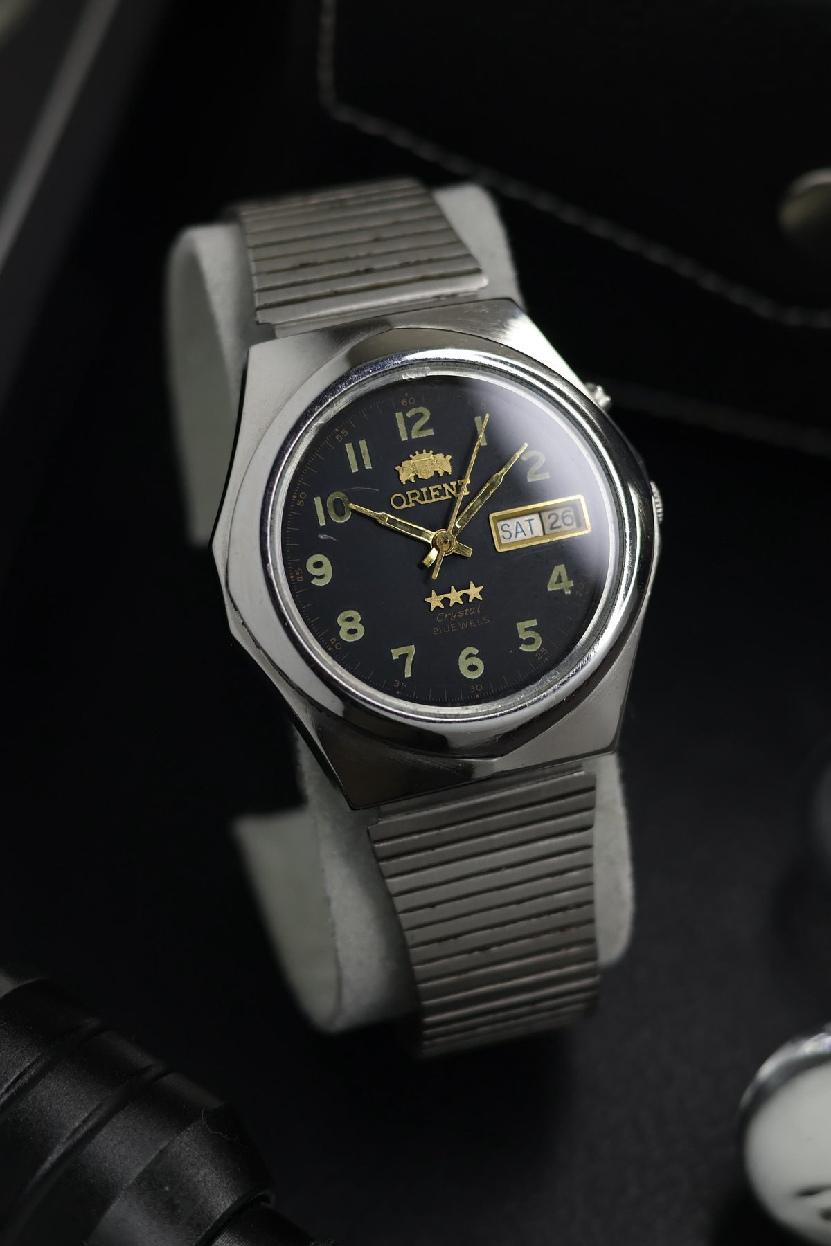 (Super Rare) Orient Tri-Star Crystal Black Field Dial - Automatic Vintage Watch (Pre Owned) - SE770