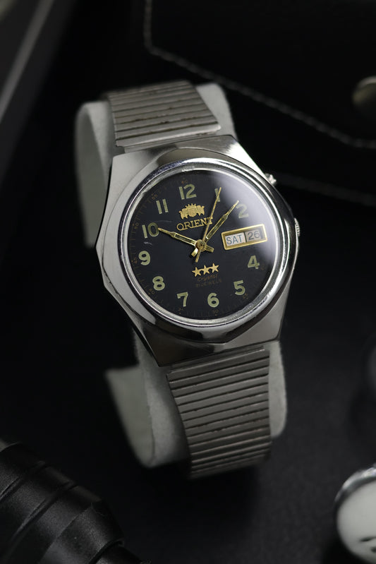 (Super Rare) Orient Tri-Star Crystal Black Field Dial - Automatic Vintage Watch (Pre Owned) - SE770