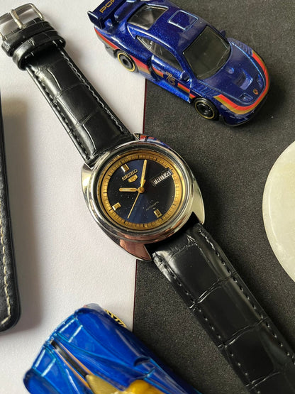 Seiko 5 Blue Sunburst Dial with Gold Rim (Pre Owned)