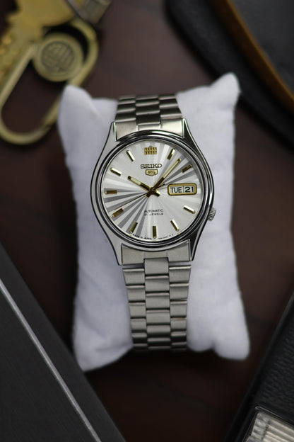 Seiko 5 Silver Sunray Dial with Glass Back (Pre Owned)