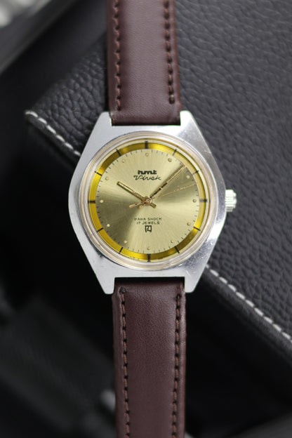 (Super Rare) Vintage HMT Vivek Gold Sunray Dial - in Original Condition - Mechanical Hand Winding Watch (Pre Owned) - SE607