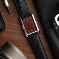 The S23 - WINE / MAROON GUILLOCHE DIAL - Slim Tank Style Watch - by Watchtopia