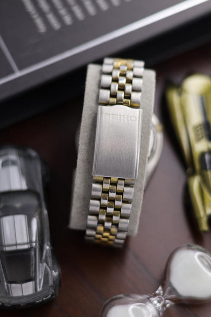 (Super Rare) Seiko 5 SNXJ92 Gold Dial with Fluted Bezel, Two Tone Jubilee Bracelet & Glass Back - Automatic Vintage Watch (Pre Owned) - SE421