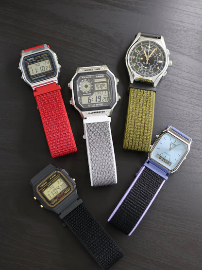 Nylon Woven Velcro Strap - 18mm - Compatible with CASIO Vintage / AE1200 / F91 / Seiko & Many More - with FREE Strap Tool!