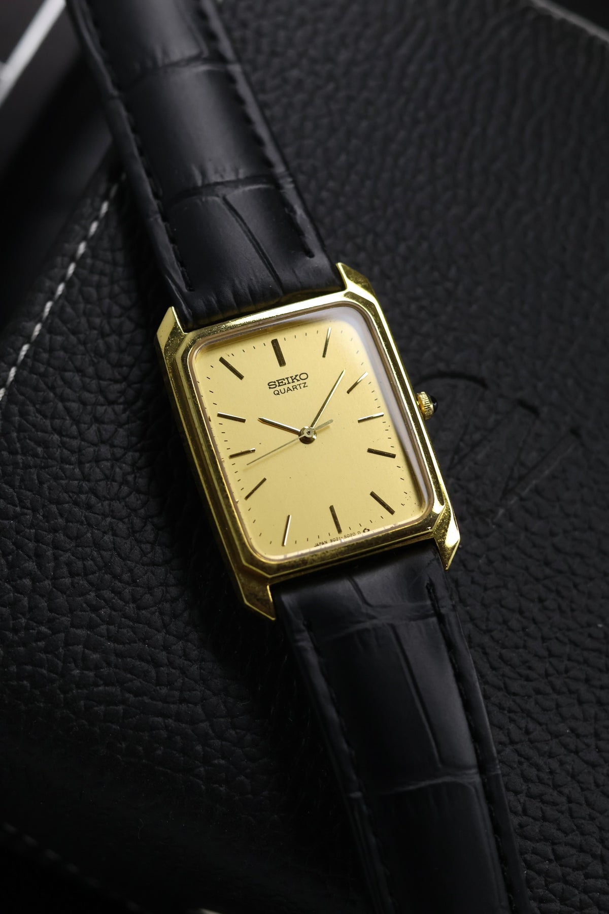 (JDM - Extremely Rare) 1984 Seiko Tank Champagne Dial with Solid Gold Plated Case - Quartz Vintage Watch (Pre Owned) - SE578