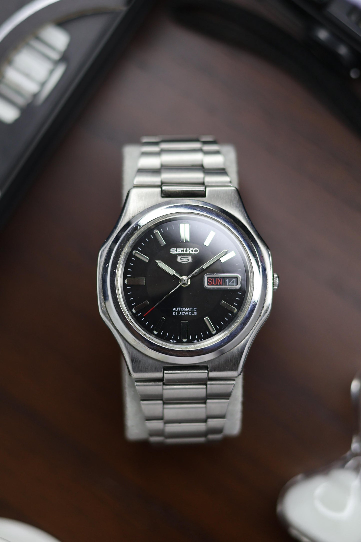 (Super Rare) Seiko 5 ‘Seikonaut’ Black Dial with Glass Back- Automatic Vintage Watch (Pre Owned) - A226
