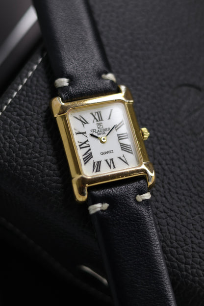 (Extremely Rare) Flauber Swiss Quartz White Dial with 22KT Gold Plated Case - Swiss Vintage Watch (Pre Owned) - SE607