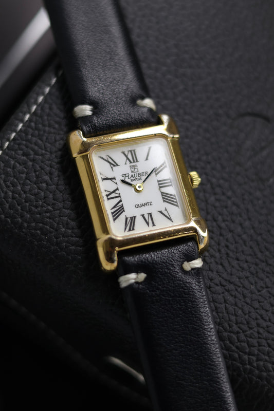 (Extremely Rare) Flauber Swiss Quartz White Dial with 22KT Gold Plated Case - Swiss Vintage Watch (Pre Owned) - SE607
