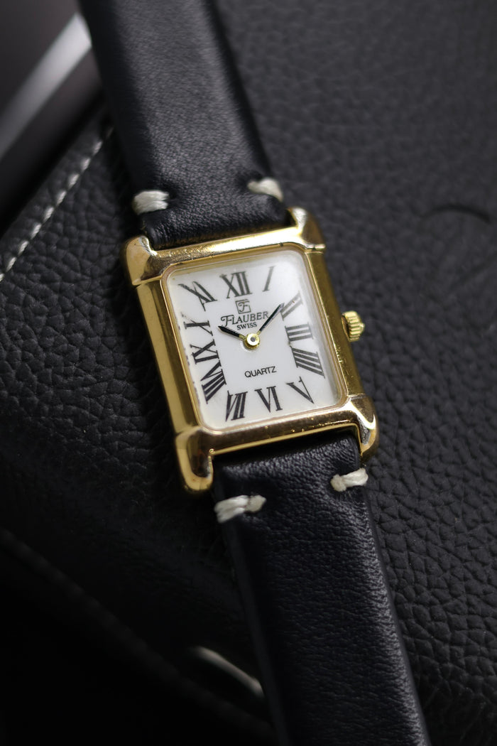 (Extremely Rare) Flauber Swiss Quartz White Dial with 22KT Gold Plated Case - Swiss Vintage Watch (Pre Owned) - SE607