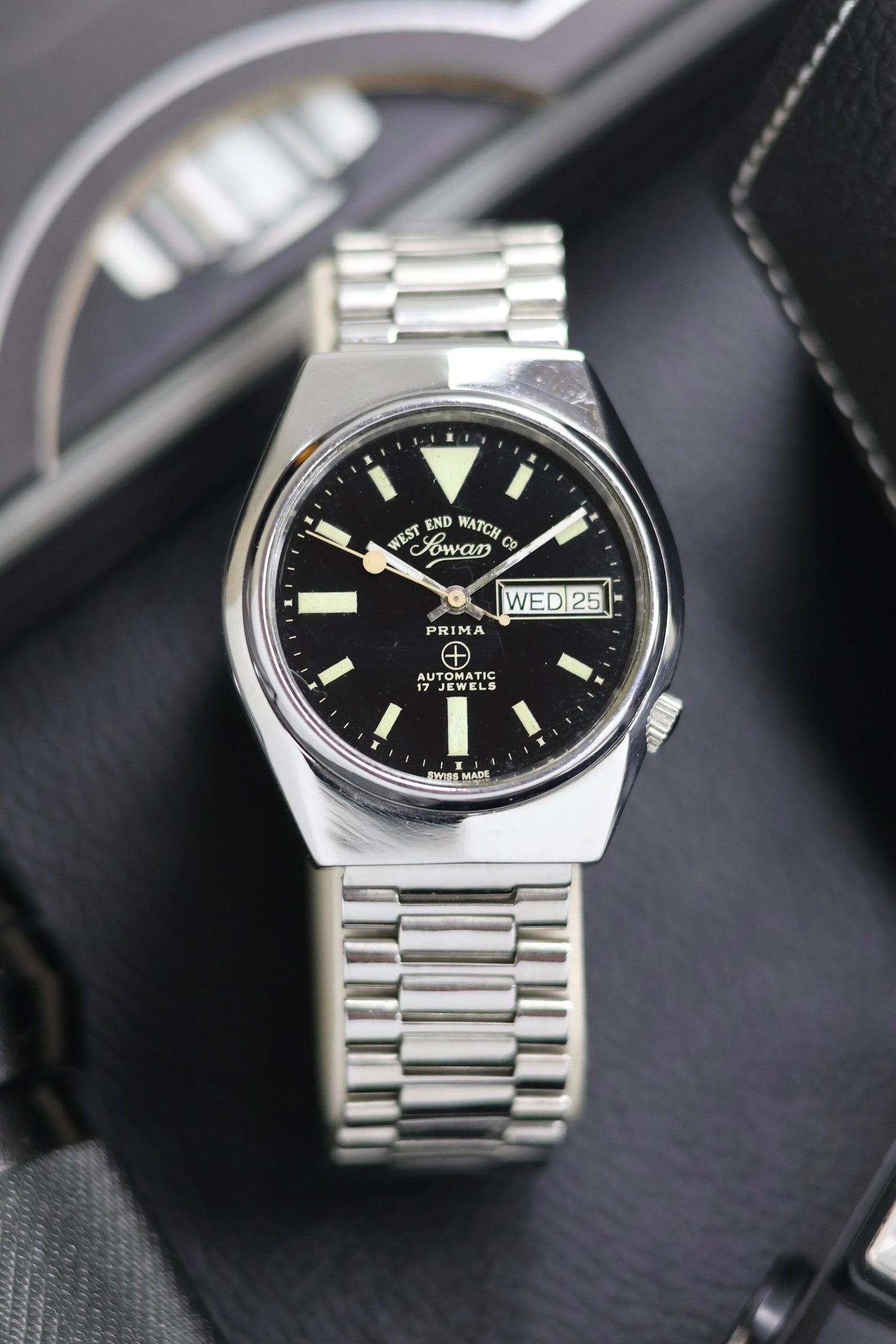 (Super Rare) West End Watch Co. SOWAR PRIMA Black Dial - Automatic Swiss Vintage Watch (Pre Owned) - SE987