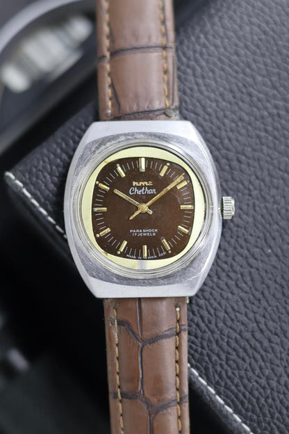 (Super Rare) Vintage HMT Chethan Coffee Brown TV Dial - in Original Condition - Mechanical Hand Winding Watch (Pre Owned) - SE644