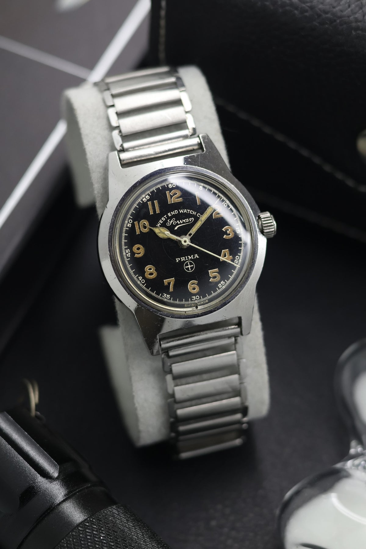 (Super Rare) West End Watch Co. SOWAR Black Dial with Bonklip Bracelet - Hand Wound Swiss Vintage Watch (Pre Owned) - SE795