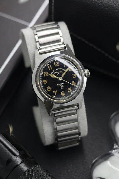 (Super Rare) West End Watch Co. SOWAR Black Dial with Bonklip Bracelet - Hand Wound Swiss Vintage Watch (Pre Owned) - SE795