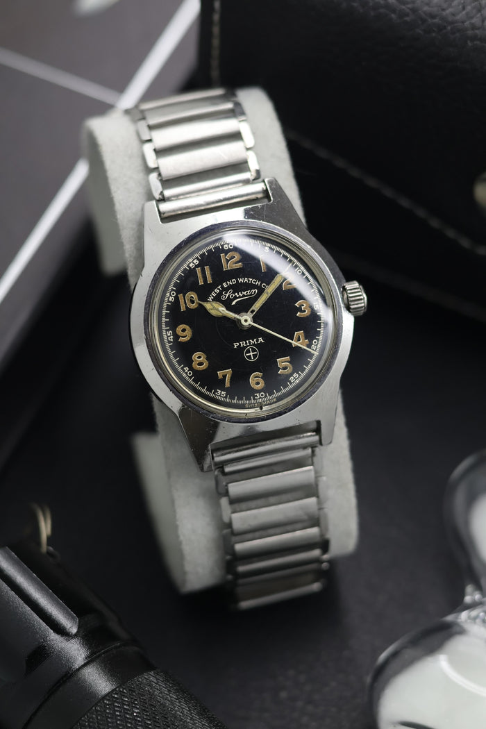 (Super Rare) West End Watch Co. SOWAR Black Dial with Bonklip Bracelet - Hand Wound Swiss Vintage Watch (Pre Owned) - SE795