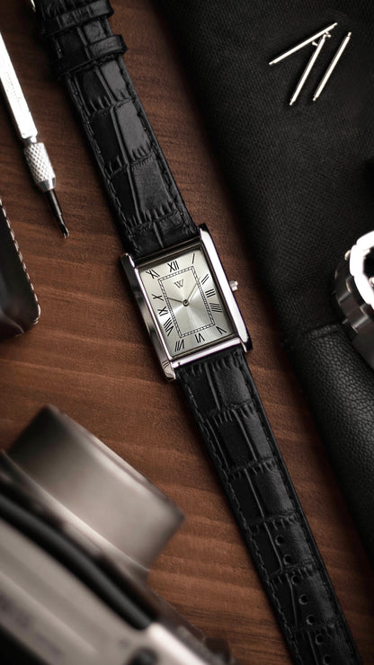 The S23 - SILVER Dial - Slim Tank Style Watch - by Watchtopia
