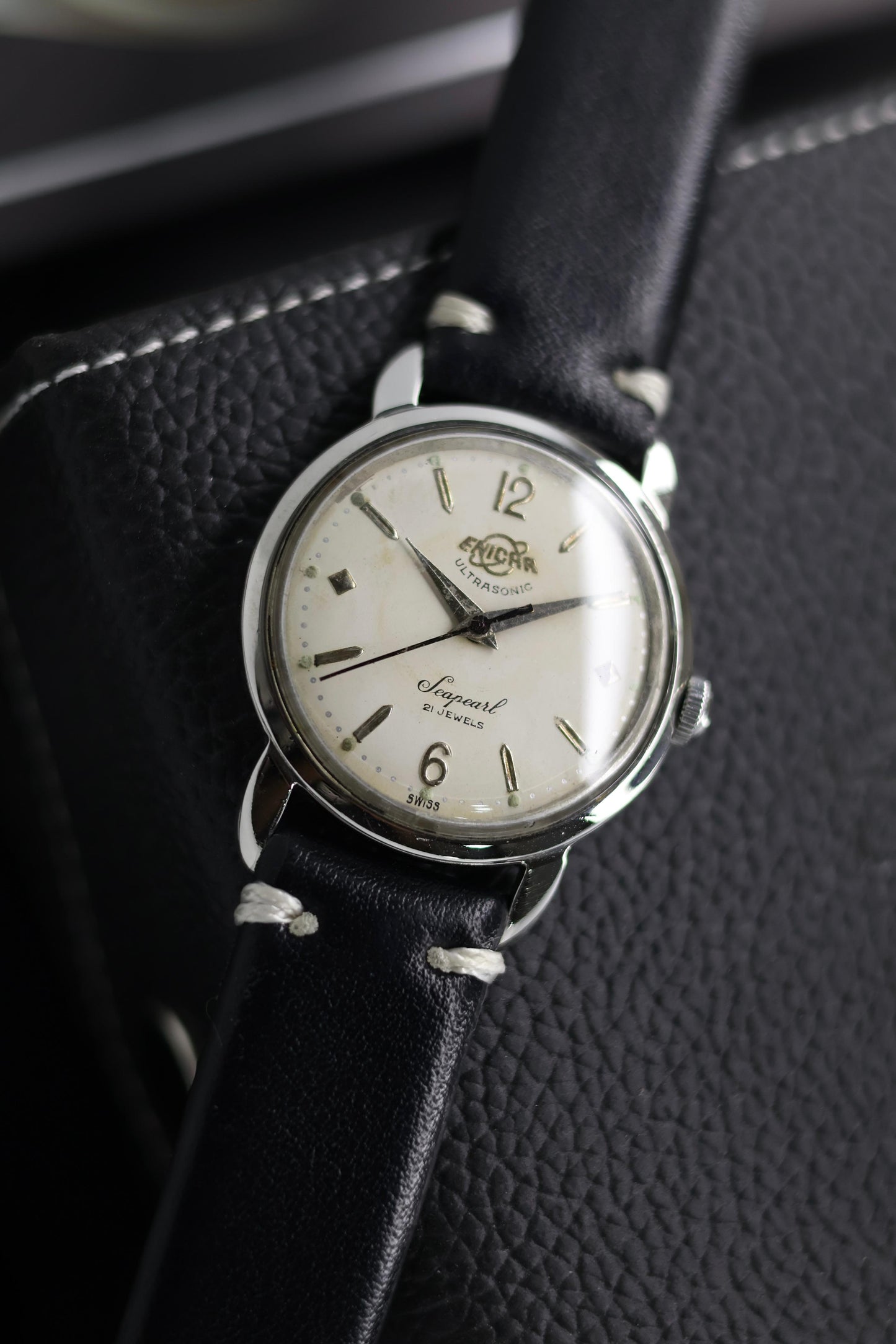 (Extremely Rare) Enicar Ultrasonic Seapearl Antimagnetic Hand Winding White Patina Dial - Swiss Vintage Watch (Pre Owned) - SE567