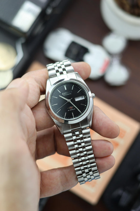 (Super Rare) Citizen Eagle 7 “Datejust” Black Mirror Dial with Jubilee Bracelet - Automatic Vintage Watch (Pre Owned) - SE515