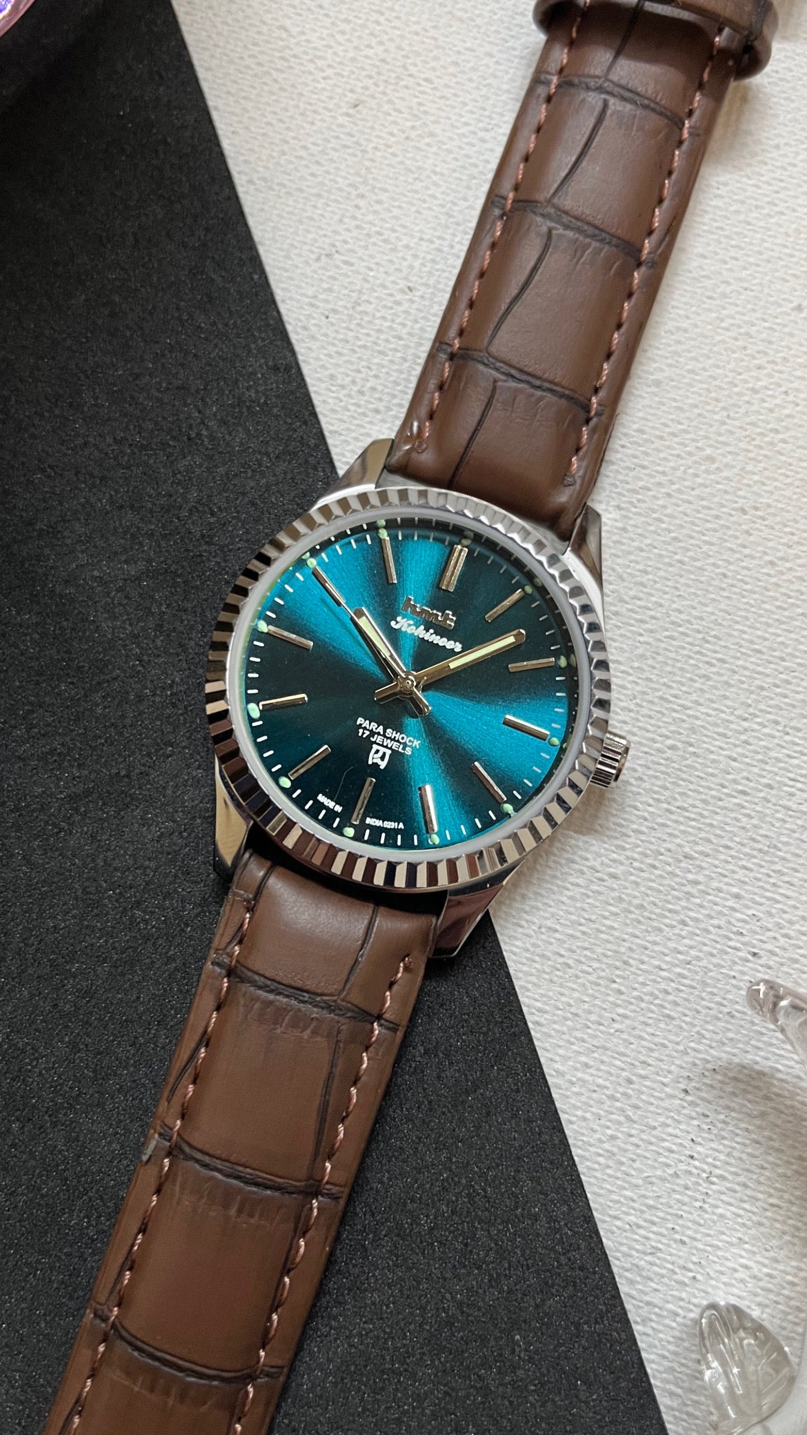 Fluted HMT Kohinoor - TEAL BLUE SUNBURST