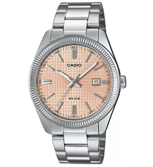 (Pre Order - Ships on 28th) CASIO MTP-1302PE-4AVEF - A2395 - SALMON / PINK WAFFLE DIAL