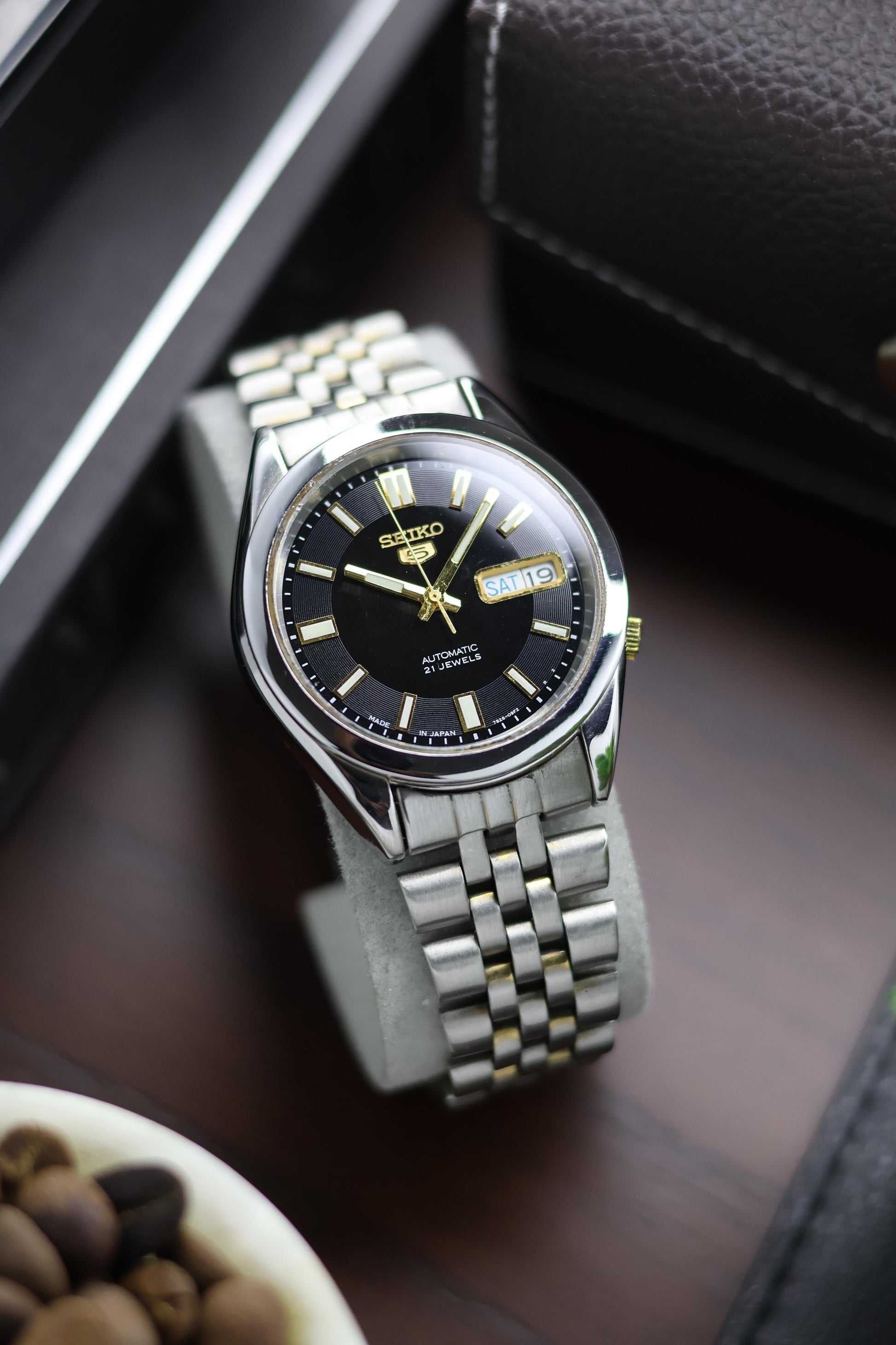 Seiko Black Dial with Glass Back Automatic Watch (Pre Owned) A62