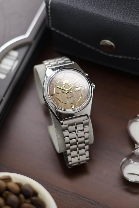 (Super Rare) Orient Tri-Star Crystal Coffee Brown Motif Dial - Automatic Vintage Watch (Pre Owned) - A300