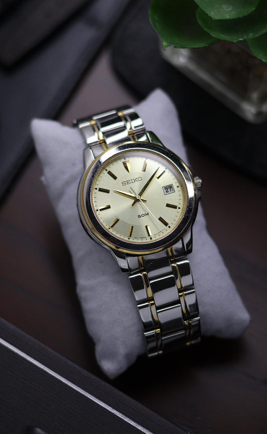 (Super Rare) 1997 Seiko Quartz Two Tone Champagne Dial - Vintage Watch (Pre Owned)