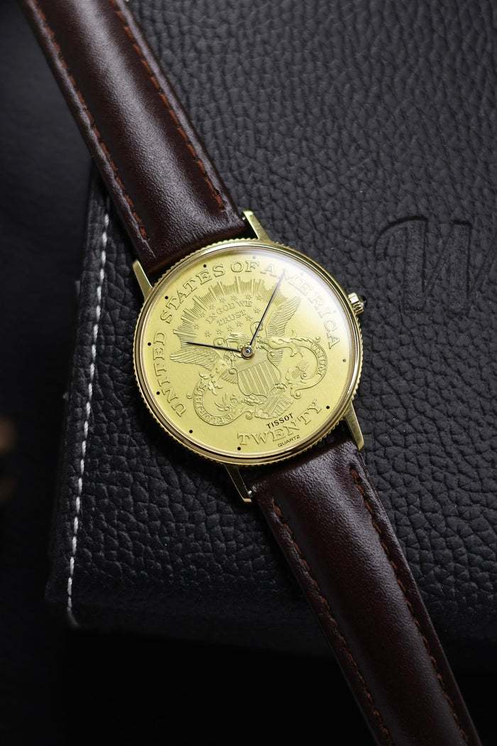 (Extremely Rare) TISSOT Twenty Dollar Coin Dial with Solid Gold Plated Case - Swiss Vintage Watch (Pre Owned) - SE506