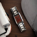 The S23 - WINE / MAROON GUILLOCHE DIAL - Slim Tank Style Watch - by Watchtopia